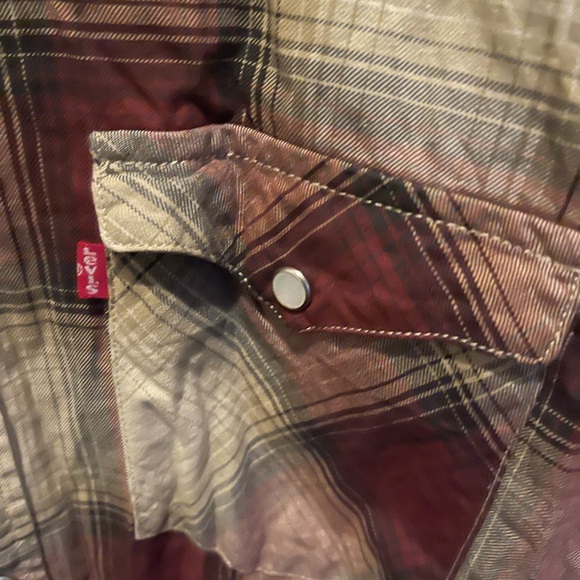 Levi's Men's Burgundy and Cream Plaid Shirt Jacket - Picture 2 of 4